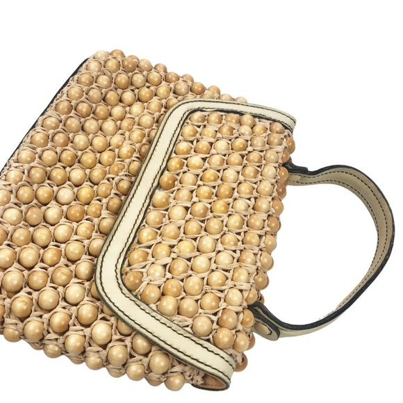 Vintage Italian Koret Handmade Wood Bead Luxury Woven Chic Unique Hand Bag Purse - Picture 11 of 16